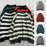 Joior Fashion Pullover Red And Black Stripe Knitted Sweater Men Women's Autumn Winter Round Neck Casual Trend  Clothing Plus Size