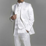 White Satin Men Suits for Wedding Groom Tuxedos Peaked Lapel Custom Formal Man Suit Set Jacket Vest with Pants