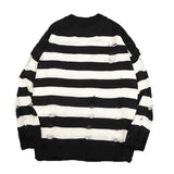 Joior Black Stripe Sweaters Destroyed Ripped Sweater Men Pullover Hole Knit Jumpers Men Oversized Sweatshirt Harajuku Long Sleeve Tops