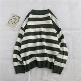 Joior Fashion Pullover Red And Black Stripe Knitted Sweater Men Women's Autumn Winter Round Neck Casual Trend  Clothing Plus Size