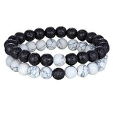 Joior 2pcs/set Style Couples Distance Bracelet Natural Stone Yoga Beaded Bracelet for Men Women Friend Gift Charm Strand Jewelry