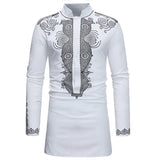 Joior African Tribal Dashiki Longline Shirt Brand New Slim Long Sleeve Mandarin Collar Dress Shirt Men African Clothing Camisa