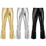 Men Shiny Metallic Disco Pants Bell Bottom Flared Long Pants Dude Costume Trousers Men's Flare Pants Flared Bell Pants