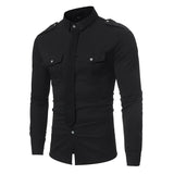 Joior Double Pocket Military Style Black Shirt Men Casual Contrast Color Fake Tie Social Shirt Male Slim Fit Long Sleeve Chemise