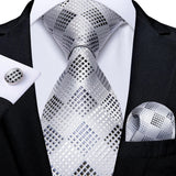 Joior Black Plaid Ties For Men 8cm Width Silk Mens Business Wedding Neck Tie Set Pocket Square Cufflinks Gravatas Homens Cravatta