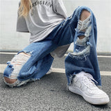 Joior New ladies beggar ripped jeans ins street fashion trendy drag pants high waist slimming plus size loose straight trousers