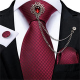 Joior Fashion Green Dot Red 8cm Men's Silk Tie Business Wedding Party Necktie Handkerchief Brooch Cufflinks Set Men's Gift Tie DiBanGu