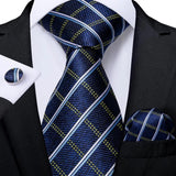 Joior Black Plaid Ties For Men 8cm Width Silk Mens Business Wedding Neck Tie Set Pocket Square Cufflinks Gravatas Homens Cravatta