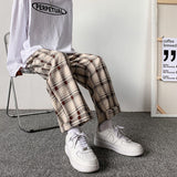 Joior Men Pants Plaid Loose Comfortable Retro Casual  All-match Elastic Waist Chic Wide Leg Trousers Fashion Streetwear Korean Style