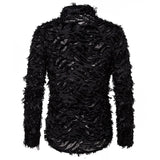 Joior Sexy Black Feather Lace Shirt Men Fashion See Through Clubwear Dress Shirts Mens Event Party Prom Transparent Chemise S-3XL