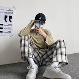 Joior Men Pants Plaid Loose Comfortable Retro Casual  All-match Elastic Waist Chic Wide Leg Trousers Fashion Streetwear Korean Style