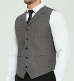 Joior Men's Grey Herringbone Wool Tweed Slim Fit Leisure Cotton Suit Burgundy Vest Gentleman Business Waistcoat For Wedding