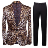  Leopard Print Men Suit Blazer Set With Pants Safari Suits For Men Performance DJ Jacket Luxury Singer Star Coat