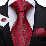 Joior Fashion Green Dot Red 8cm Men's Silk Tie Business Wedding Party Necktie Handkerchief Brooch Cufflinks Set Men's Gift Tie DiBanGu