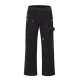 Joior Streetwear Graffiti Cargo Flared Jeans Khaki Black Splash Ink Wide Leg Denim Pant Hip Hop Cargo Trousers Jean Men