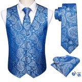 Joior 4PC Mens Extra Silk Vest Party Wedding Gold Paisley Solid Floral Waistcoat Vest Pocket Square Tie Suit Set