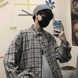 Joior Ootdstudio Korean ins versatile Plaid loose oversize long sleeve shirt for men and camisa masculina gray shirts