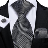 Joior Black Plaid Ties For Men 8cm Width Silk Mens Business Wedding Neck Tie Set Pocket Square Cufflinks Gravatas Homens Cravatta