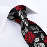 Joior Black Red Rose Floral Ties For Men 8cm Men's Silk Neck Tie Handkerchief Cufflinks Set Business Wedding Tie Gift For Men