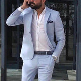 Joior Light Blue Linen Summer Men Suits Slim Fit 2 Piece Groom Tuxedo for Wedding Male Fashion Jacket with Pants