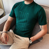 Joior British style Summer Solid Short Sleeve Knitted T-shirt Men Fashion O-Neck Stripe Slim Fit Tee High Quality Men Clothing 6Colors