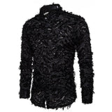 Joior Sexy Black Feather Lace Shirt Men Fashion See Through Clubwear Dress Shirts Mens Event Party Prom Transparent Chemise S-3XL