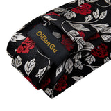 Joior Black Red Rose Floral Ties For Men 8cm Men's Silk Neck Tie Handkerchief Cufflinks Set Business Wedding Tie Gift For Men