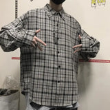 Joior Ootdstudio Korean ins versatile Plaid loose oversize long sleeve shirt for men and camisa masculina gray shirts