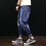 Joior Men Summer Ripped Ankle Length Plus Size Jeans 38 40 42 Harem Holes Hip Hop Trousers Denim Scratched Loose Boys Cool Blue Pants