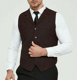 Joior Men's Grey Herringbone Wool Tweed Slim Fit Leisure Cotton Suit Burgundy Vest Gentleman Business Waistcoat For Wedding