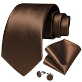 Joior 8cm Solid Brown Gold Ties For Men Business Wedding Silk Neck Tie Pocket Square Cufflinks Set With Tie Clip Gift For Men