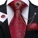 Joior Fashion Green Dot Red 8cm Men's Silk Tie Business Wedding Party Necktie Handkerchief Brooch Cufflinks Set Men's Gift Tie DiBanGu