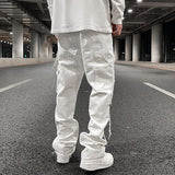 Joior Hip Hop White Straight Ripped Casual Mens Jeans Pants Both Side Tassel Wide Leg Streetwear Denim Trousers Oversized