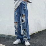 Joior New ladies beggar ripped jeans ins street fashion trendy drag pants high waist slimming plus size loose straight trousers