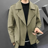 Joior Autumn Winter New Men's Fashion Business Self-cultivation Leather Fleece Tailored Woolen Coat Men Casual Solid Color Jacket