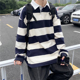 Lapel Hoodie Men's Fashion Hit Color Casual Striped Hoodies Mens Streetwear Loose Hip-hop Pullover Sweatshirt Men Hoody