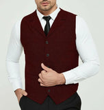 Joior Men's Grey Herringbone Wool Tweed Slim Fit Leisure Cotton Suit Burgundy Vest Gentleman Business Waistcoat For Wedding