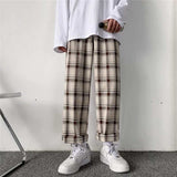 Joior Men Pants Plaid Loose Comfortable Retro Casual  All-match Elastic Waist Chic Wide Leg Trousers Fashion Streetwear Korean Style