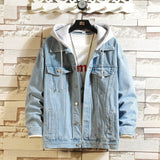 Joior Denim Jacket Men Hooded Casual Men Jean Jackets Streetwear Solid Color Turn Down Collar Denim Coats Men Jacktes Hat Detachable