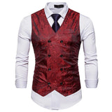 Joior Men's Red Paisley Double Breasted Dress Vest Brand New Slim Fit Formal Business Sleeveless Waistcoat Men Chaleco Hombre 2XL