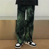 Joior Hip Hop Tie Dye Pants Men's Fashion Casual Retro Corduroy Pants Men Streetwear Korean Loose Straight Wide Legs Pants Mens M-XL