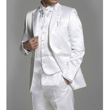 Joior 3 piece White Satin Men Suits for Wedding Groom Tuxedos Peaked Lapel Custom Formal Man Suit Set Jacket Vest with Pants