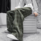 Joior Autumn Corduroy Pants Men Fashion Retro Casual Plaid Pants Men Streetwear Hip Hop Loose Straight Trousers Male Large Size S-5XL