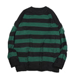 Joior Black Stripe Sweaters Destroyed Ripped Sweater Men Pullover Hole Knit Jumpers Men Oversized Sweatshirt Harajuku Long Sleeve Tops