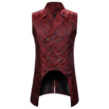 Joior Wine Red Paisley Jacquard Long Vest Men Double Breasted Lapel Brocade Vest Waistcoat Mens Gothic Steampunk Sleeveless Tailcoat