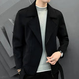 Joior Autumn Winter New Men's Fashion Business Self-cultivation Leather Fleece Tailored Woolen Coat Men Casual Solid Color Jacket