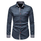 Joior Autumn Plaid Patchwork Formal Shirts for Men Slim Long Sleeve White Button Up Shirt Dress Business Office Camisas