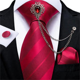 Joior Fashion Green Dot Red 8cm Men's Silk Tie Business Wedding Party Necktie Handkerchief Brooch Cufflinks Set Men's Gift Tie DiBanGu