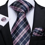 Joior Black Plaid Ties For Men 8cm Width Silk Mens Business Wedding Neck Tie Set Pocket Square Cufflinks Gravatas Homens Cravatta