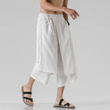 Joior Men Casual Withe Wide Leg Pants Mens Irregular Cotton  Linen Harem Pants Male Solid  Vintage Skirts Trousers M-5XL